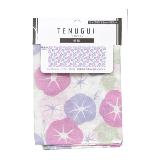 Mode Dela Casa Tenugui Hand Towel, Morning Glory, Japanese Style, Blue/Pink, Single Piece (Pink)