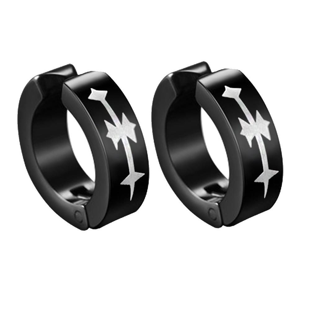 2pieces Punk Titanium Steel Ear Clip Earrings For Men Women Print Pattern Black No Pierced Fake Ear Circle New Pop Jewelry