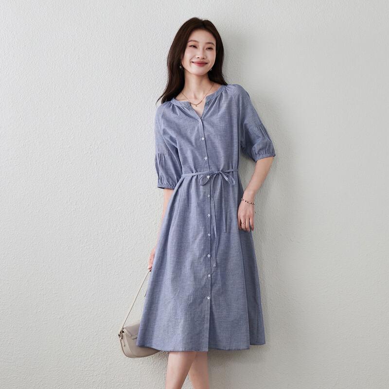 SOFSIL 2026 Spring Striped V-Neck Midi Dress