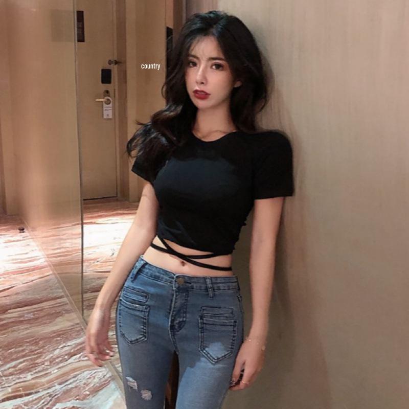 Women’s Trendy Summer Short-Sleeve Tie-Up Backless Crop Top