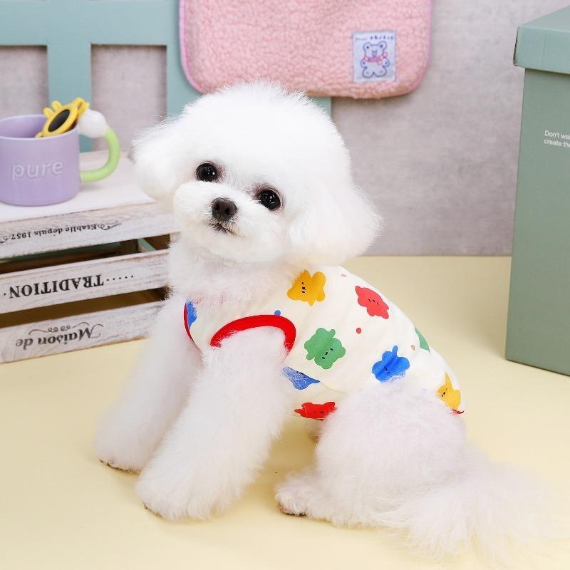 Red Cotton Pet Dog Clothes For Small Dogs Cute Cat Dog T-shirt Vest Puppy Clothes Colorful Bear Vest Fashion Puppy Clothing