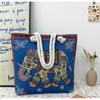 Ethnic Style Elephant Embroidered Canvas Shoulder Bag With Cotton Rope Strap For Casual Travel