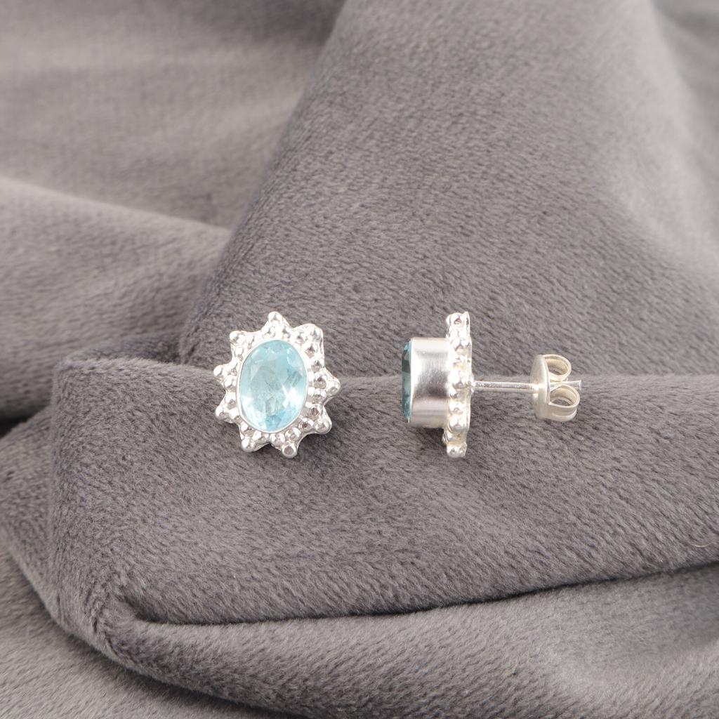 Sky Blue Topaz Gemstone 925 Sterling Silver Jewelry Handmade Stud Earrings 0.54" EE-151-9