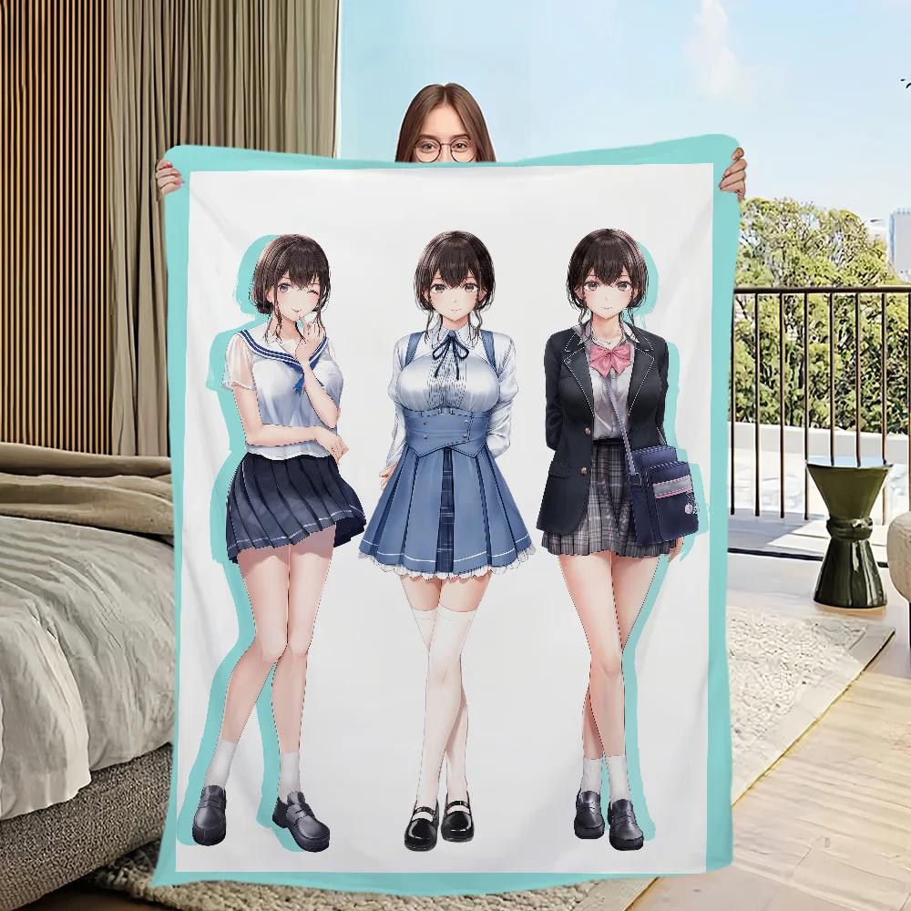 Warm Soft Plush Game Yui Seifuku Fanart KKanojo Blanket for Sofa Living Room Office Bedroom Travel Gift Konomi Flannel