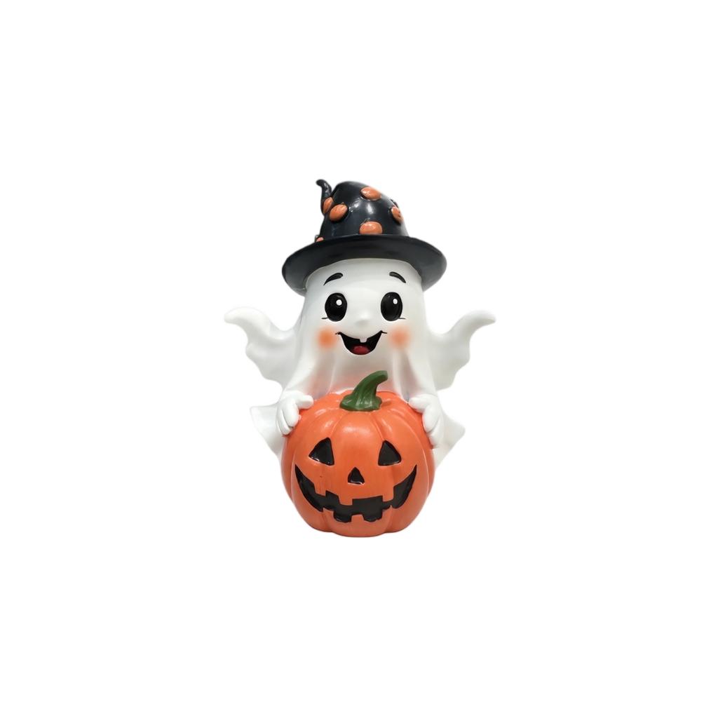 Halloween Ghost Pumpkin Statue Figurine Holiday Decoration for Indoor Outdoor Tabletop Display Ornament Sculpture