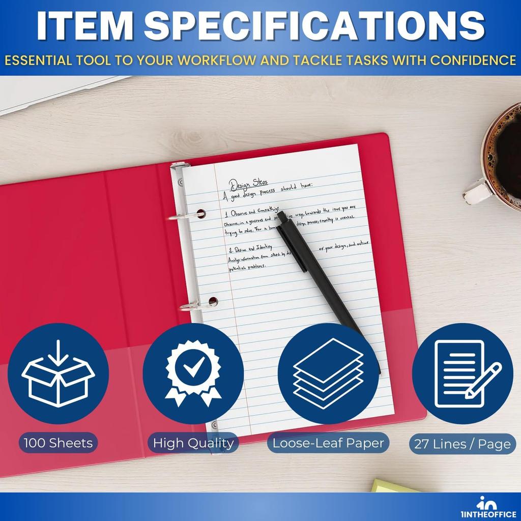 1InTheOffice College Ruled Filler Paper 5.5 x 8.5 Mini Binder Filler Paper, White, 100 Sheets/Pack