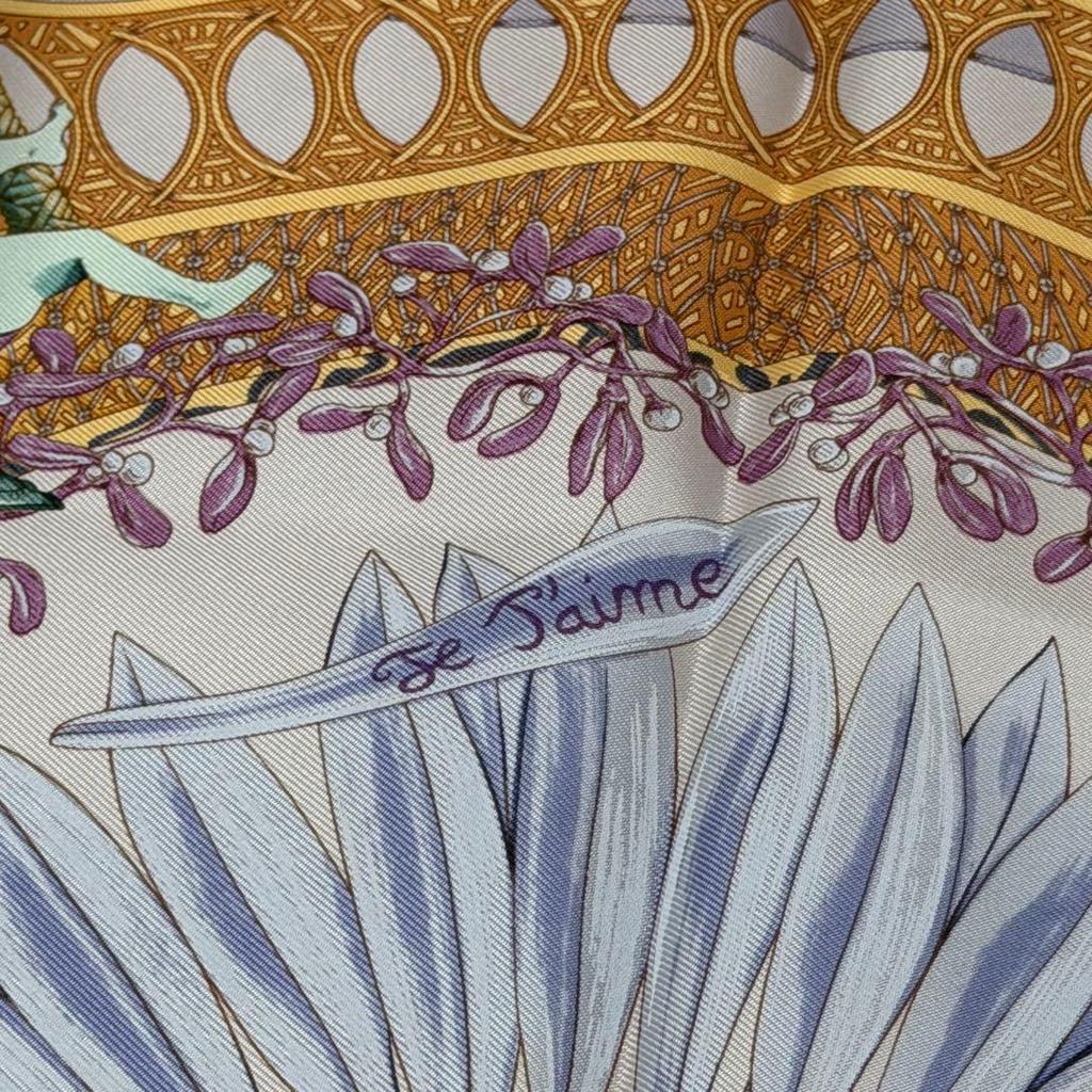 Used Good Condition Hermes Carre 45 AMOURS Amore Silk Scarf Purple