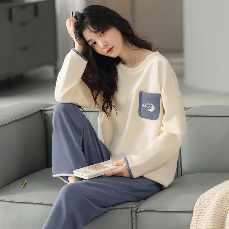 Autumn and Spring Long-Sleeve Women's Home Wear Pants Cartoon Set Pajamas for Ladies