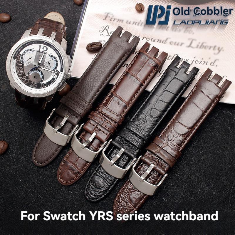 Pulsera de Interfaz Curva Dedicada de 21 mm para Reloj Swatch Correa de Cuero de Vaca para Hombre YRS403 YRS412 YRS402g Correa de Piel de Ternero con Herramientas