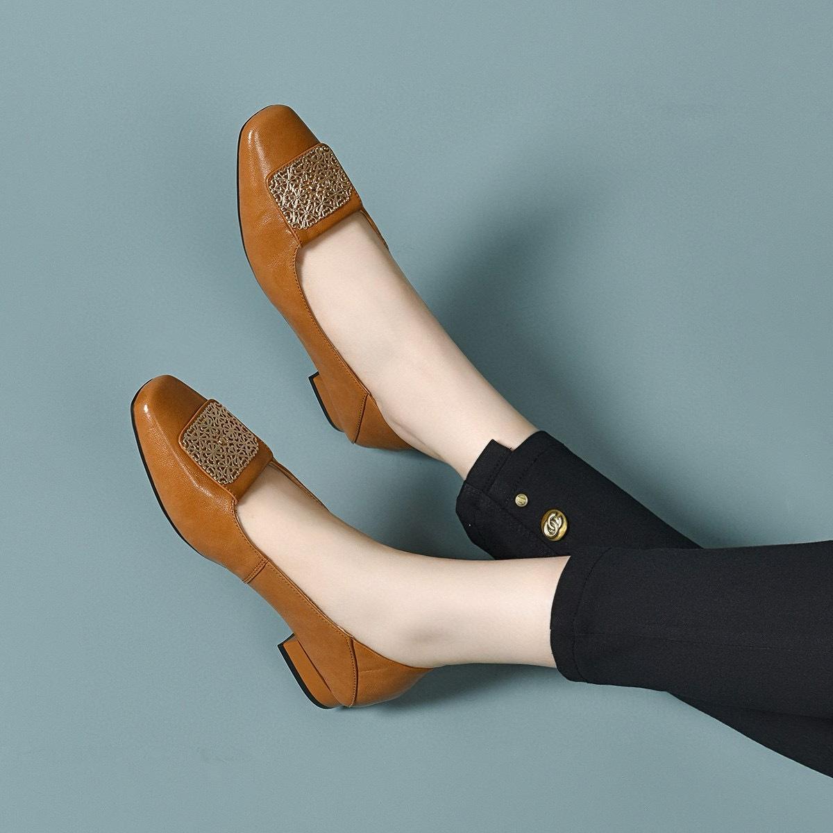 

Туфли-лодочки с квадратным носком и неглубоким вырезом, женские, осенние, легкая роскошь, квадратная пряжка, маленькие одинарные туфли, удобные, на один педаль 41