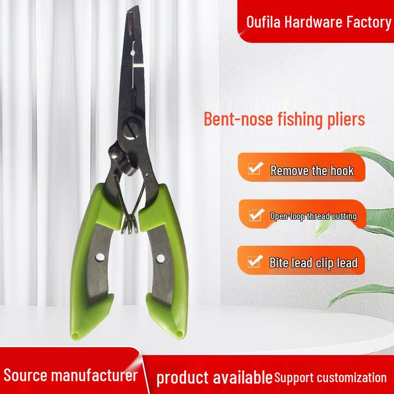 Original Bent Nose Stainless Steel Multi-Functional Fishing Pliers with PVC Handle and Line Scissors 16.2*5.6cm серый