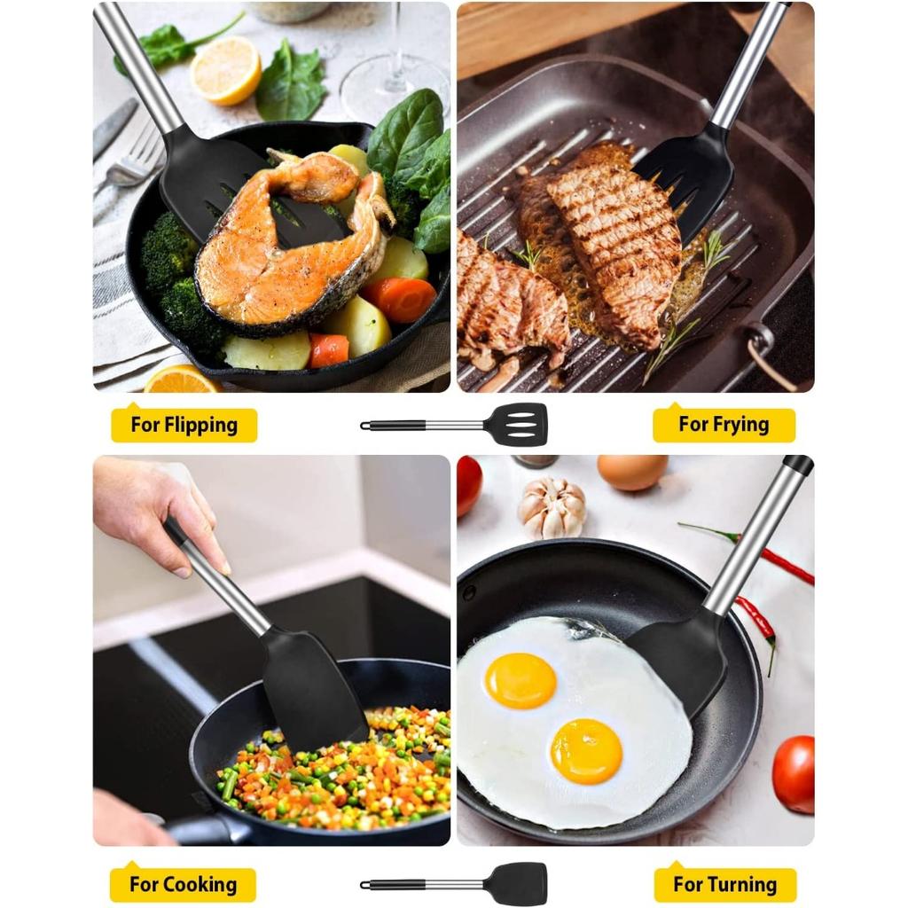 2pcs Silicone Solid Spatula Non-stick Slotted Kitchen Scraper BPA-free Cooking Utensils Are Very Suitable for Cooking Fish, Eggs and Pancakes.