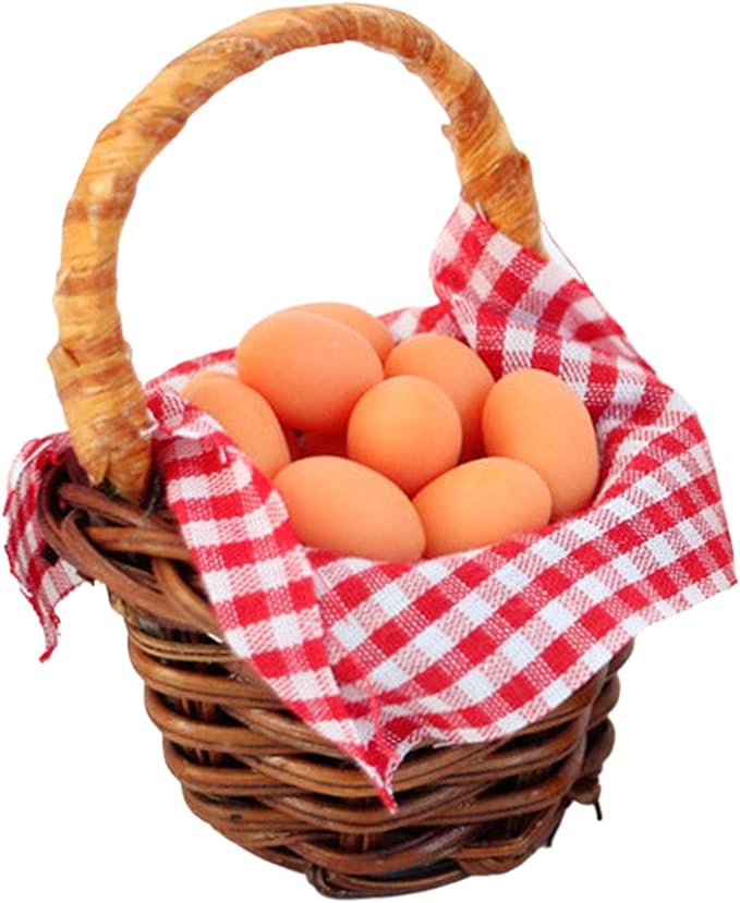 Mini košík s vajíčky, miniaturní domeček pro panenky, hračka s jídlem 1:Příslušenství k domečku pro panenky v měřítku 12, doplňky do vílí zahrady, mikro krajinářské ozdoby