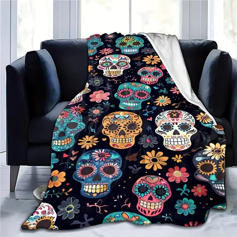 Vintage Day of the Dead Printed Flannel Blanket All Seasons Skull Digital Printed Blanket