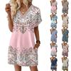 Damenmode Druck V-Ausschnitt Kurzarm Tasche Lässiges Pulloverkleid