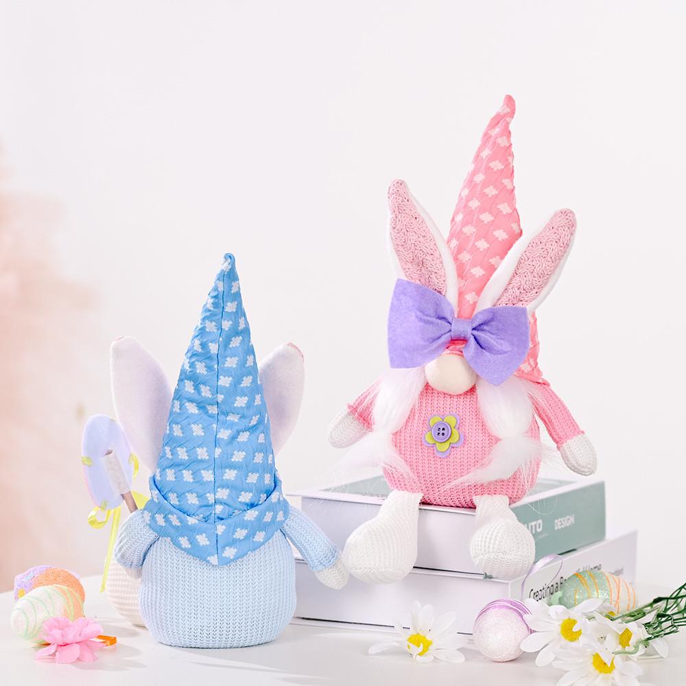 Creative Easter Bunny Plush Doll Adorable Cartoon Design With Bow For Festive Decor