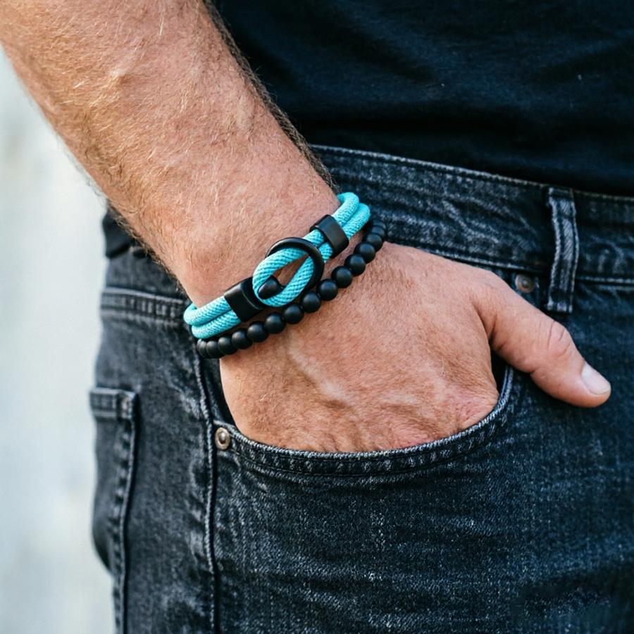 

Noter New 2Pcs Men Bracelet Set 10 Color Options Premium Selected 4mm Cord Leisure Versatile Accessories 2 Sizes Available Joias 18.5cm(7.3inch) світло-синій колір