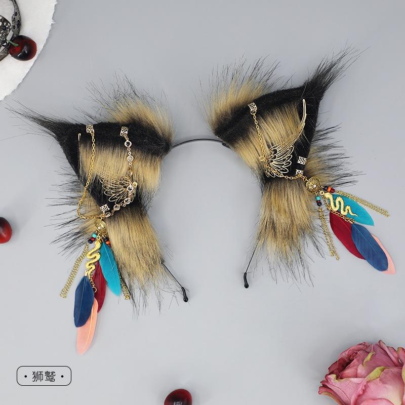 

Плюшевый кулон в виде ушек животного, ободок, реквизит для выступления на Comic-Con, косплей-головной убор, ободок с перьями и ушками, аксессуары для волос