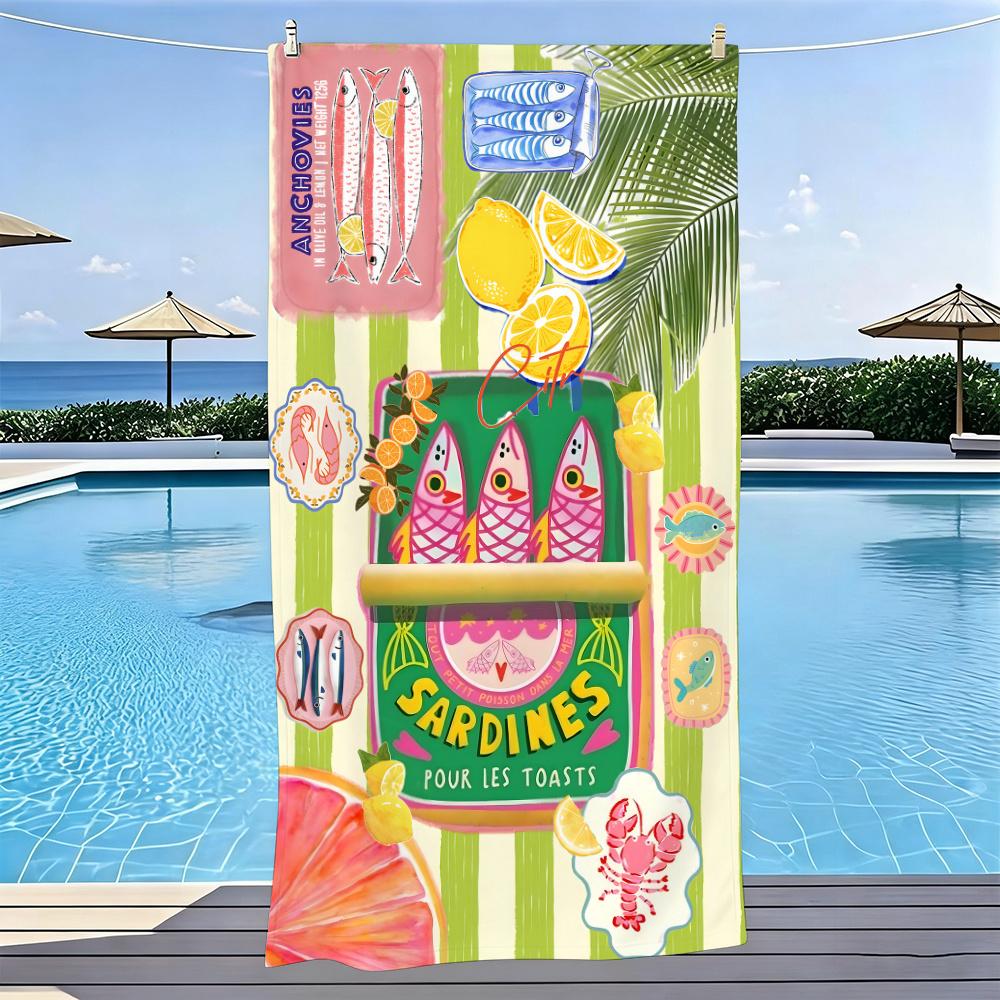 Pink Stripe Italian La Dolce Vita Lobster Lemon Super Absorbent Microfiber Beach Towel Mediterranean Holiday Pool Towel