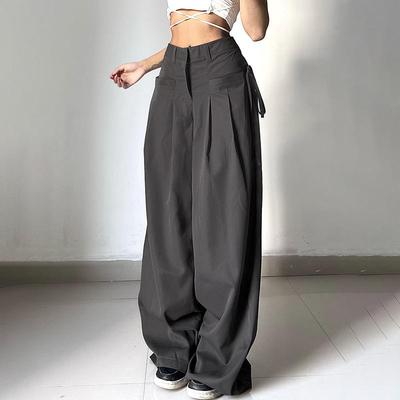 Casual Wide Leg Pants Women High Waist Street Basic Loose Sweat Trousers Korean Retro Gray Office Y2K Lady Pants