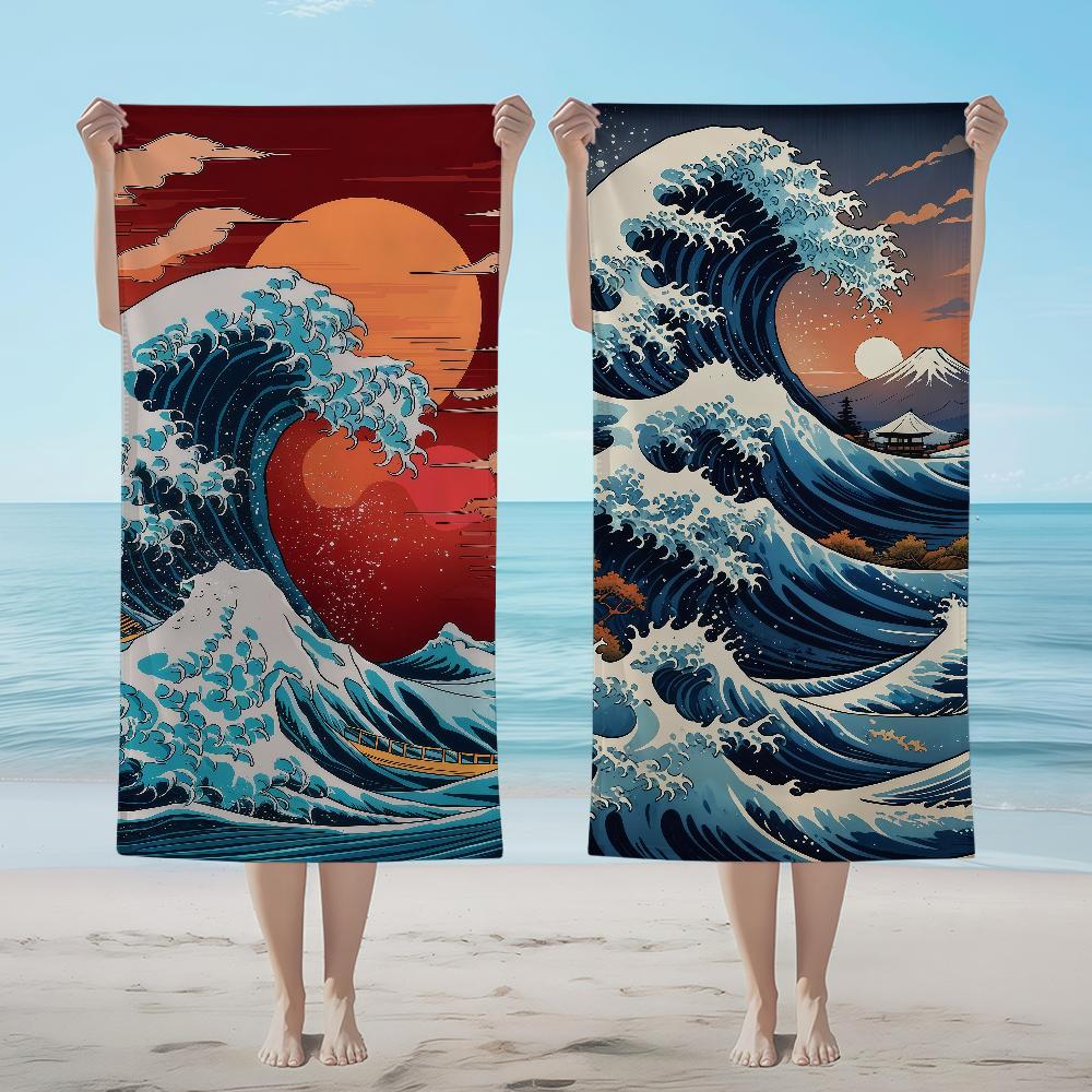 Towel Textile Bathrobe Beach Quick-Drying Ocean Lightweight Waves Portable Camping Swim Cartoon Pool Travel
