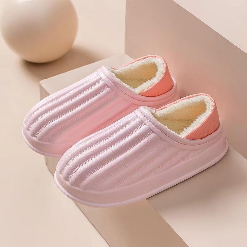Waterproof plush cotton shoes for winter outdoor wear, warm thick-soled non-slip cotton slippers, indoor household couple one pedal