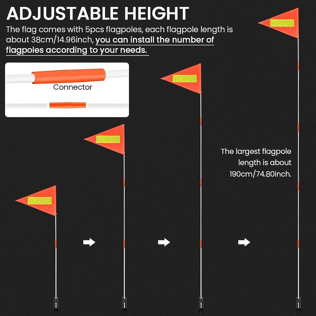 Verstellbare Höhe Fahrräder Warnflagge 190cm Stangen Reflektierende Streifen Hohe Sichtbarkeit Für Rollstühle Radfahren Sicherheit