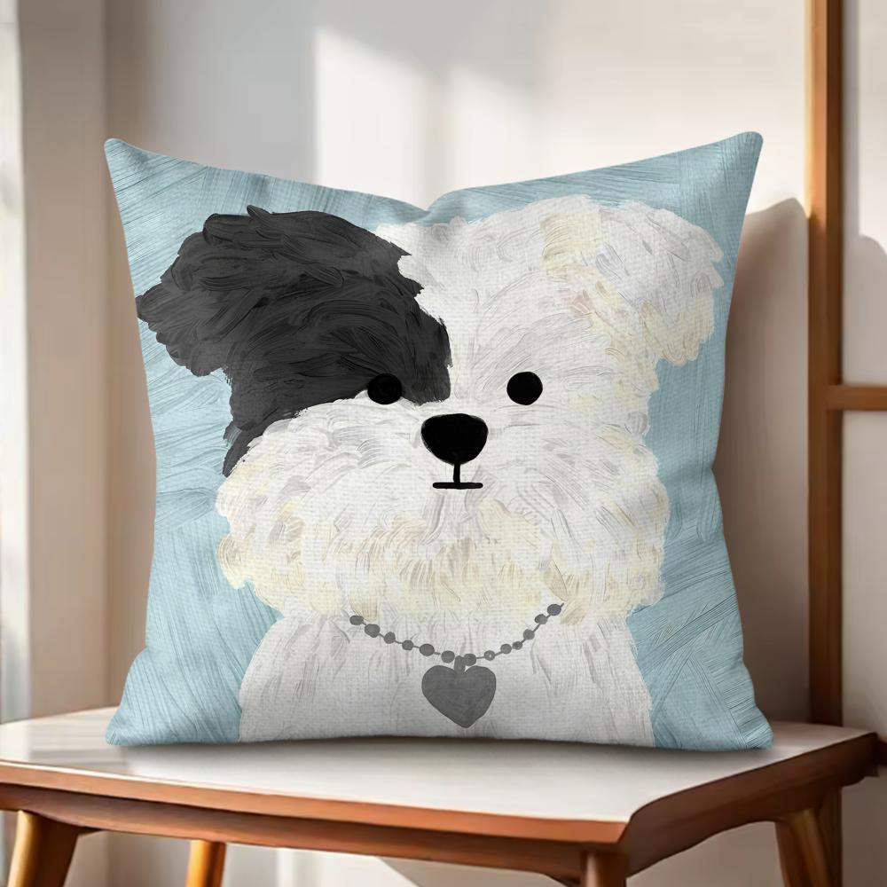Cute oil painting dog Cushion Cover Natural Linen Organic Fabric DoubleSided Printing Couch Pillow Covers Home Decor