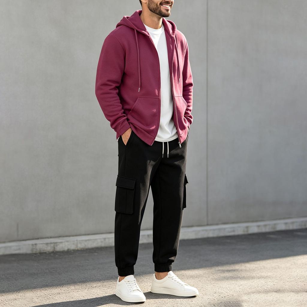Men's Thick -Lined Hooded Sweatsuit Set for Fall Winter - Casual Athletic Matching Sweatshirt and Pants