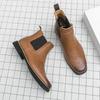 Men's Embroidered Leather Chelsea Cowboy Boots, Retro British Style, High-Top Slip-On, Short Winter Boots