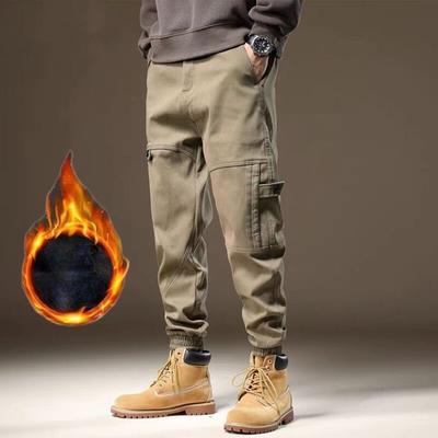 Men's Autumn and Winter Plush and Thick Loose Oversized Warm Casual Pants Cargo Pants