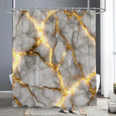 Luxury Abstract Background Liquid Grey and Gold Marble Texture Shower Curtain,Bathroom Decorative Shower Curtain,  with Hooks