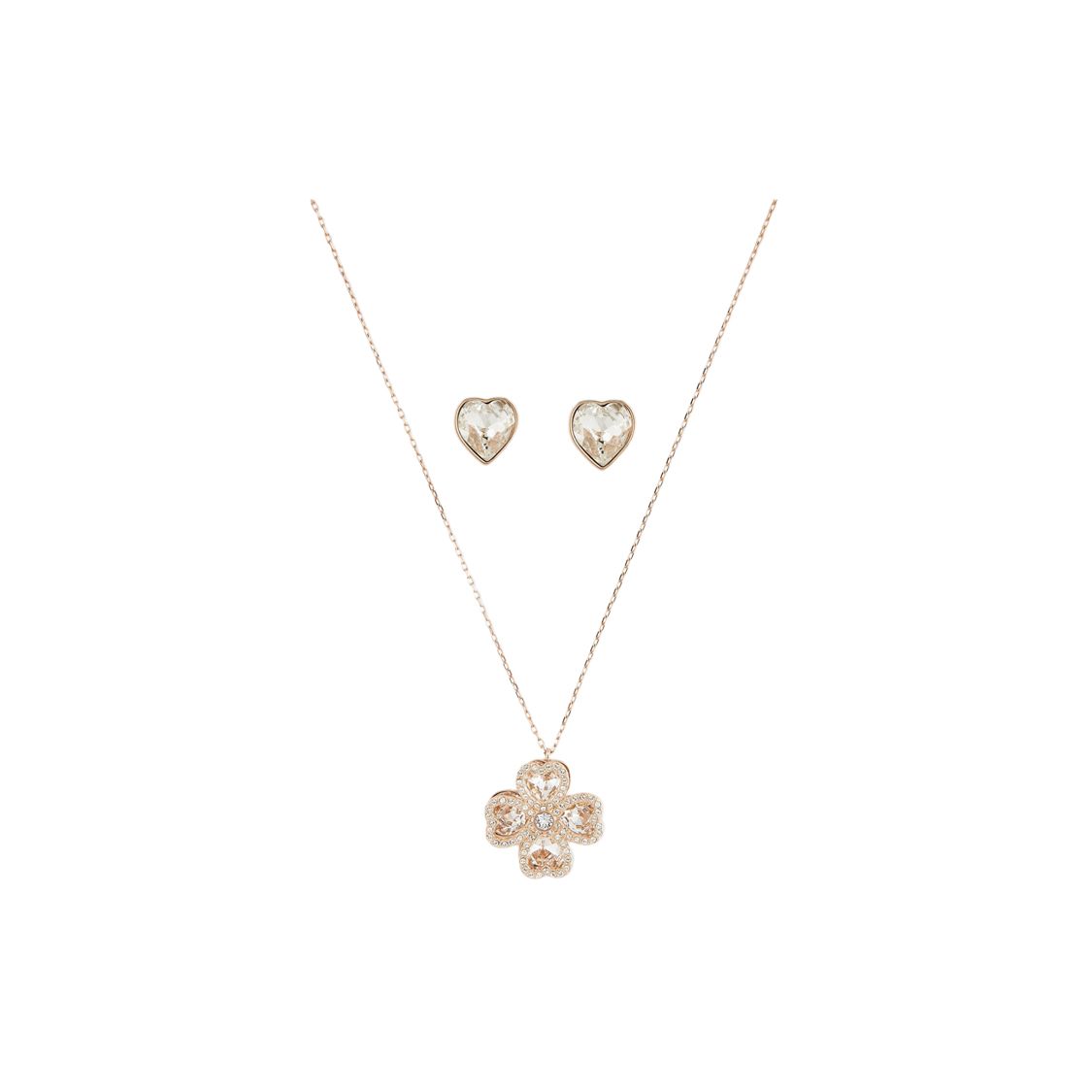 Swarovski Deary Series Rotatable Versatile Crystal Lucky Four-Leaf Clover Heart Earrings Set  Elements Necklace Women earrings, necklace 5231359 Box (Random Color)