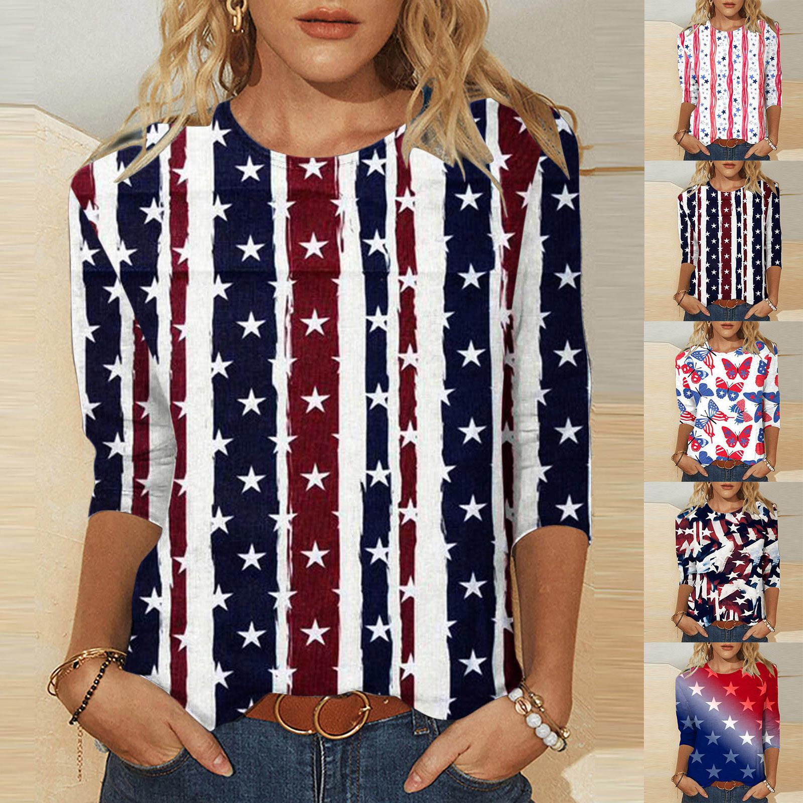 

Жіноча модна футболка з принтом середньої довжини з рукавами 3/4 Блузка з круглим вирізом Повсякденні топи XXL чорний