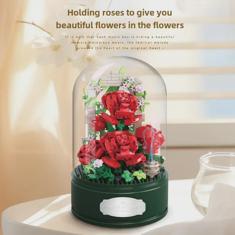 Eternal Rose Music Box Bouquet: Adult Assembled Valentine's Day Gift and Desktop Ornament