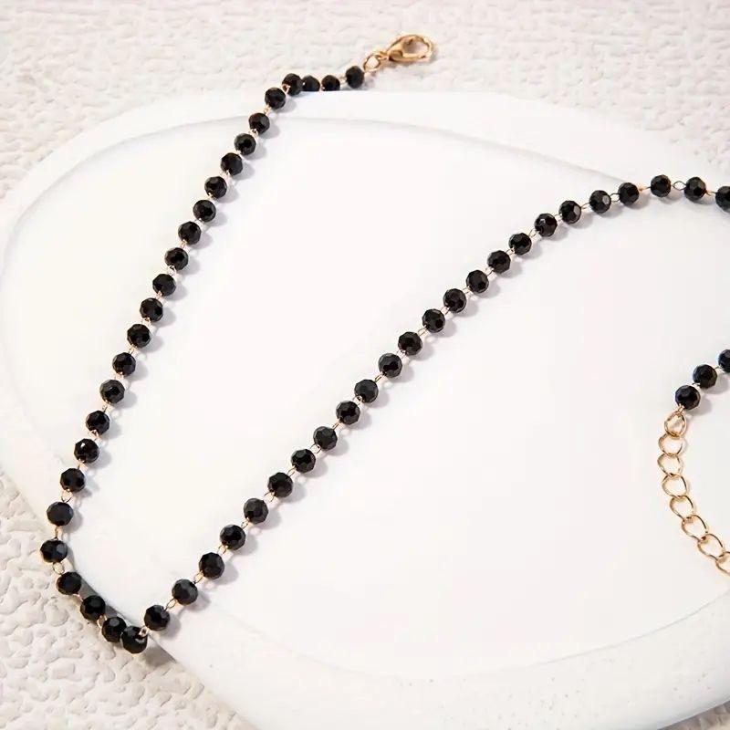Catena con Perle di Cristallo Nero Poligonale Catena per Clavicola Semplice Stile Gotico Collana Gioielli per Donne