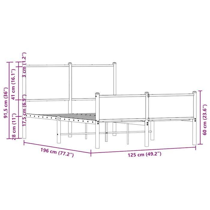 VidaXL Cadre de lit métal avec tête de lit et pied de lit 120x190 cm, lit double, meuble de chambre à coucher, lit d'invité, 4007901