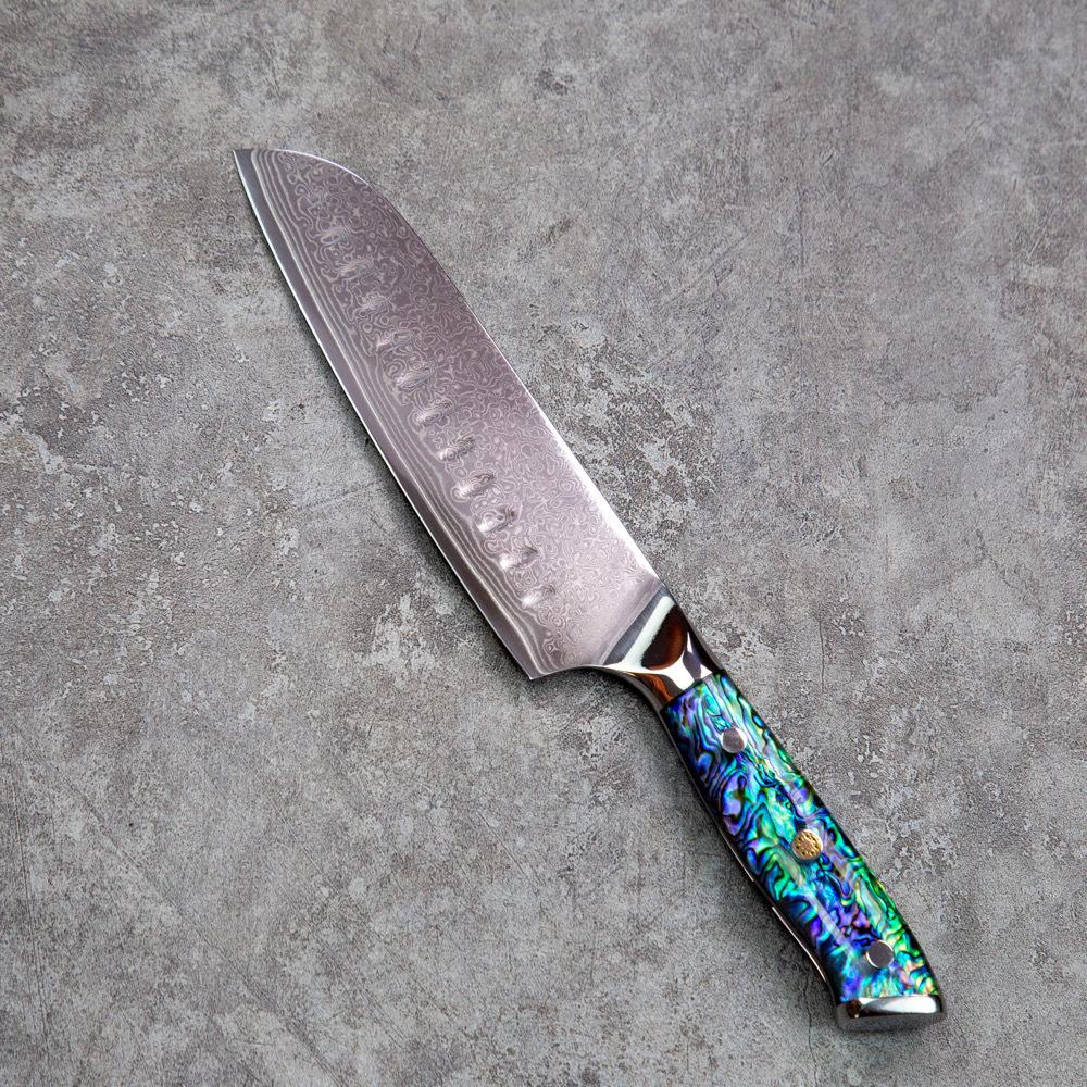 6.9 Inch Santoku Knife Abalone Shell Handle 67-layers Damascus Steel Blade Chef Cleaver Meat Slicing Vegetables Kitchen Knives