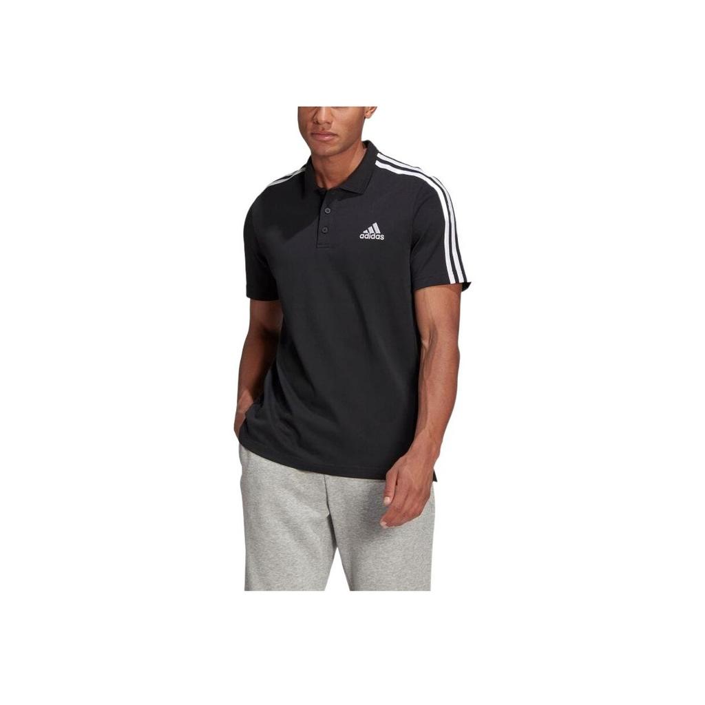 Adidas FW22 Solid Color Logo Print Striped Short Sleeve Polo Shirt Men Tops Black GK9097