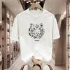 Mens Short Sleeve T Shirt Crew Neck Tiger Embroidery Loose Fit Casual Trendy Couple Tee