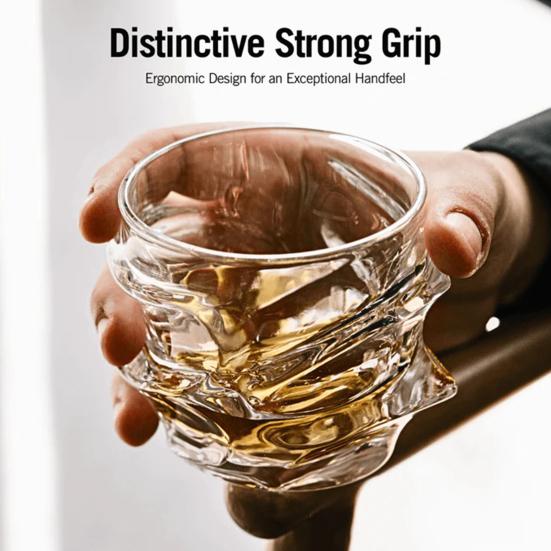Storm Whiskey Glass with Wave Texture 320ml Spirits Tumbler for Bourbon Cocktails Lead-Free Iced Drink Glass Elegant Home Bar Gift