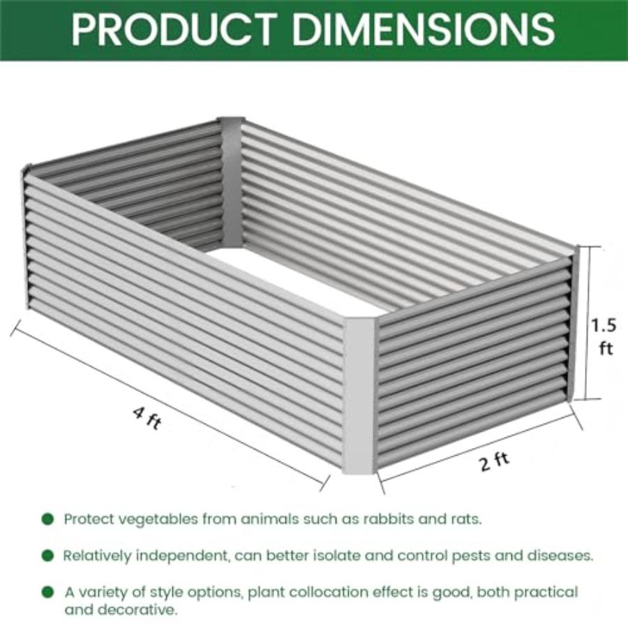 3pcs Tall 4x2x1.5ft Galvanized Raised Garden Bed Outdoor Steel Garden Bed for Vegetables Above Ground Garden Box for Flower Met