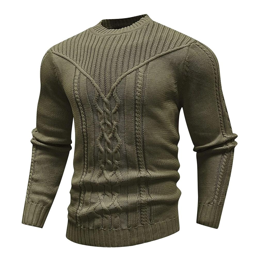 Men's Sweater Winter Crewneck Warm Sweater Casual Cable Knit Pullover Popular Soft Drop Shoulder Solid Knitted Top US Size