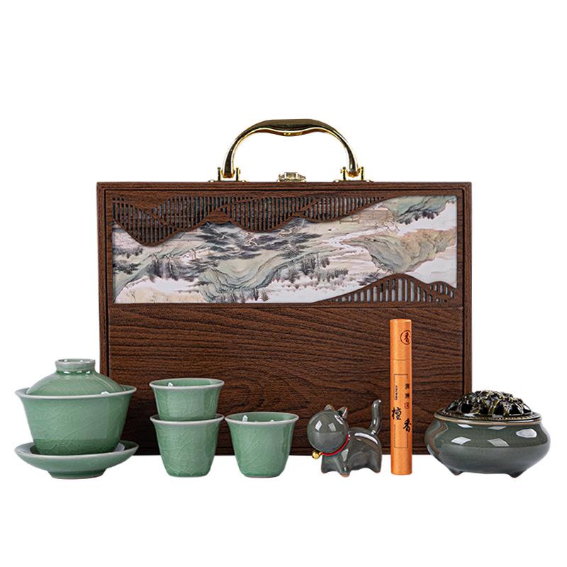 Ceramic kung fu tea set company activities practical merchandise souvenir business Mid-Autumn Festival gifts can be done