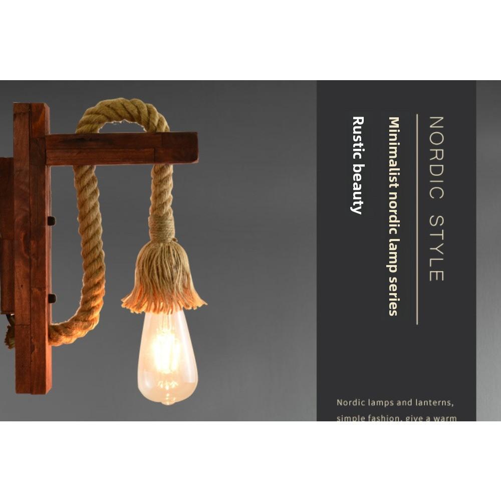 20cm American Lamps Wood Wall Lamp Decorative Lamp Wood Pastoral Stairs Restaurant Coffee Room Tearoom Retro Hemp Rope Wall Lamp