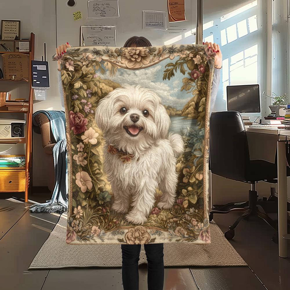 Maltese dog,pattern Flannel Blanket, High quality Comfortable for All Seasons, Home Decor, Warmth and Comfort, Perfect for Gifts.