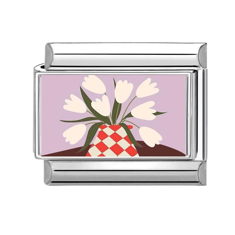 Colorful Art Printing Daisy Sunflower Tulip Rose Flowers Italian Charm Links Fit 9MM Stainless Steel Bracelet DIY Making Gifts