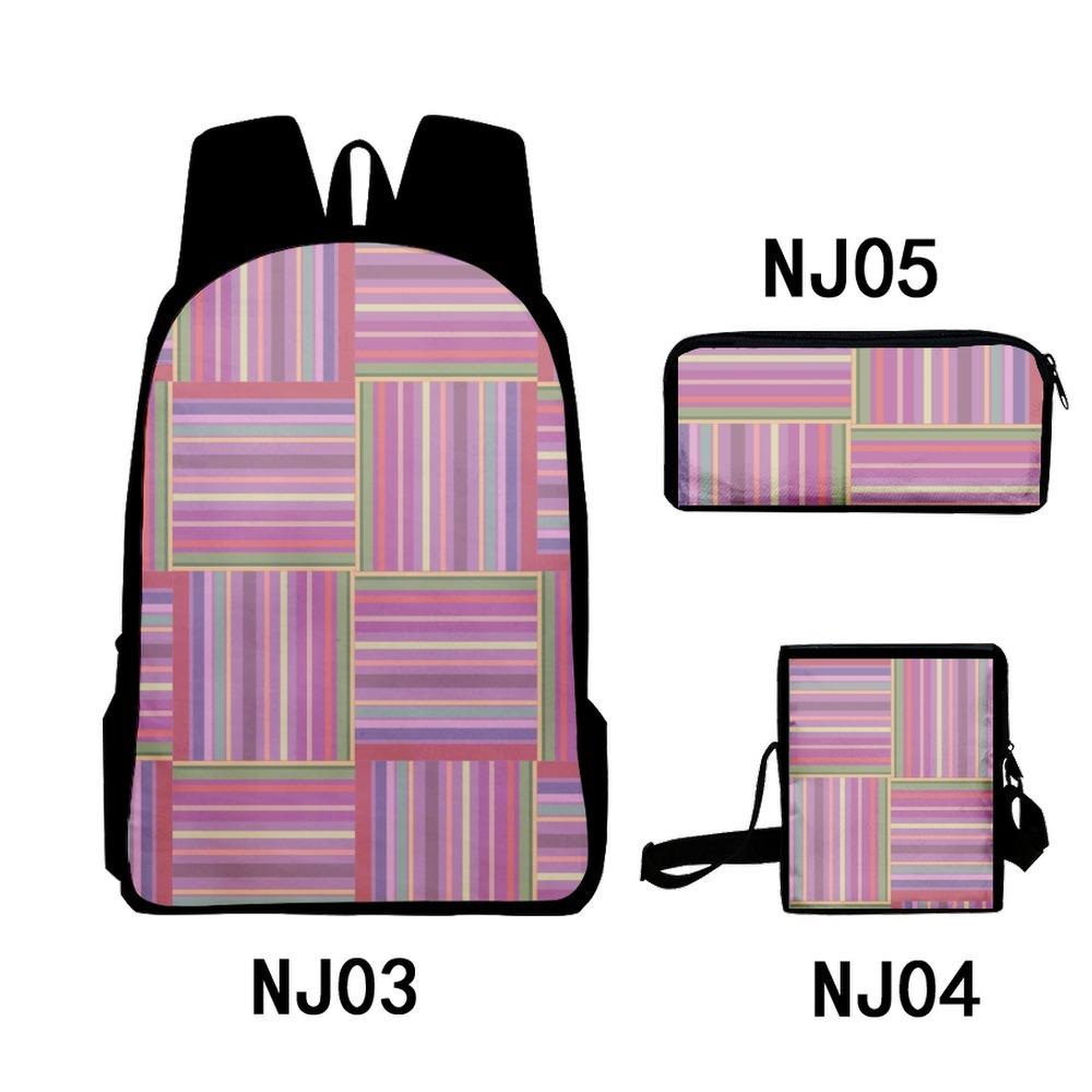 Trendy Geometric pattern stripes 3D Print 3pcs/Set pupil School Bags Laptop Daypack Backpack Inclined shoulder bag Pencil Case