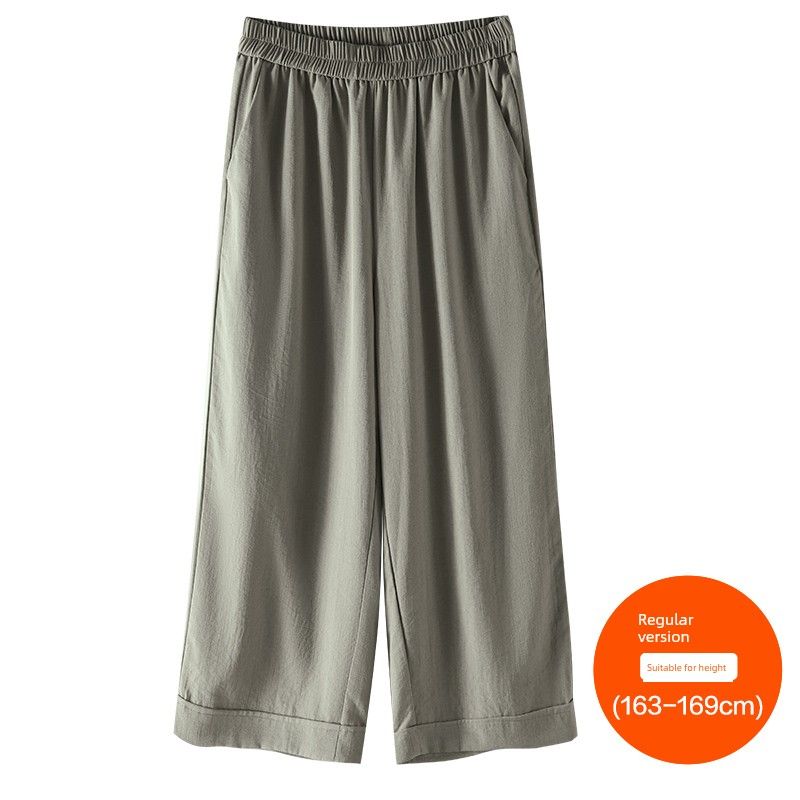 Plus size women clothing [Ice Silk Instant Cool Pants] Three Pants Length Texture Sense Summer High Waist Capri Wide Leg Cool Pants