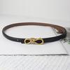 Imitation Leather Dress Belt Snap-On Bow-Shaped Buttons Multi Holes Adjustable Length Thin Waistband
